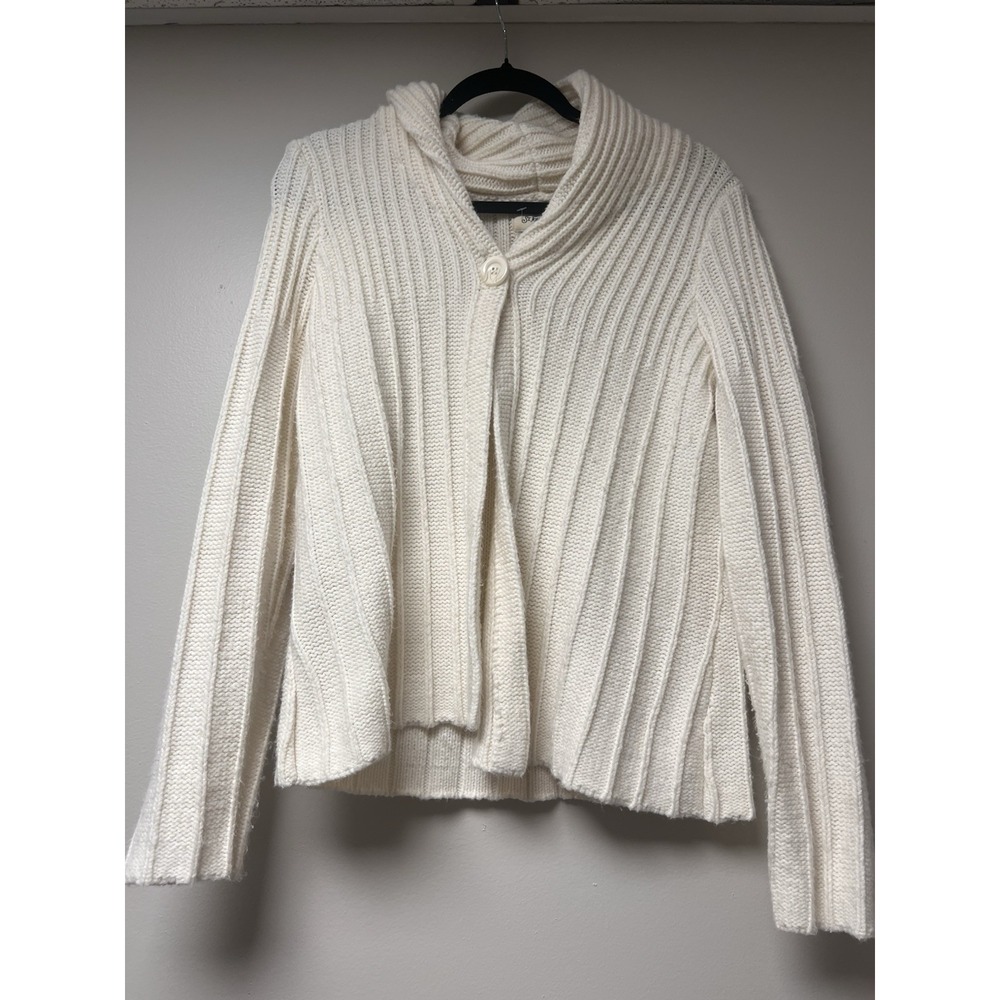 St Johns Bay Cream Ribbed Knit Shawl‎ Collar Cardigan Sweater Women's Size L